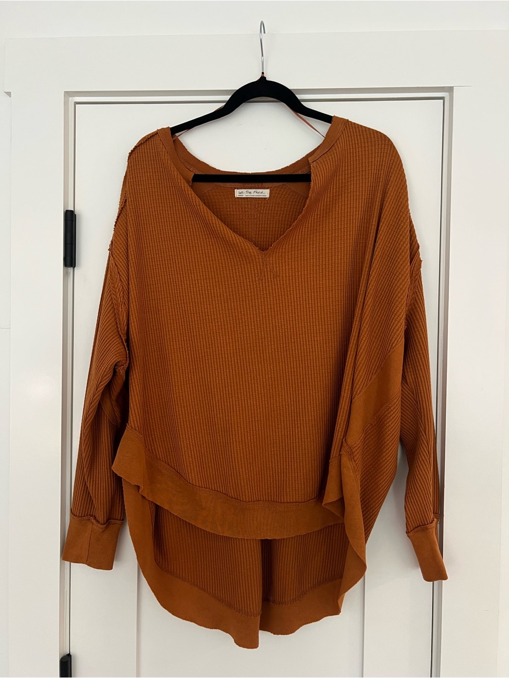 Free People We The Free Owen Thermal Knit V-Neck Top Rust Orange M